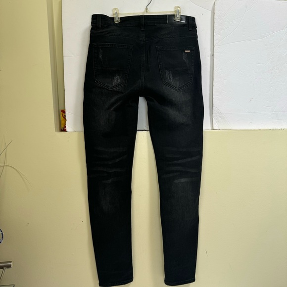 Amiri Thrasher Jean Aged Black Jeans Distressed Leather Trim Zip Pant Logo 29 30 - Picture 3 of 16